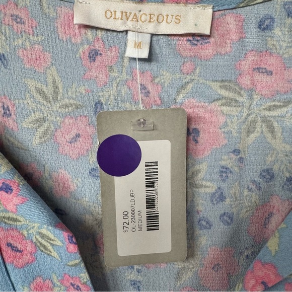 NWT OLIVACEOUS Short Sleeve Floral Printed Ruffle Boho Dress Women’s Medium - Picture 3 of 6